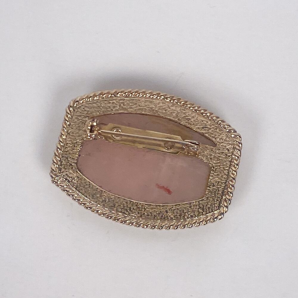 Pink Gemstone Gold Tone Brooch - Picture 4 of 5